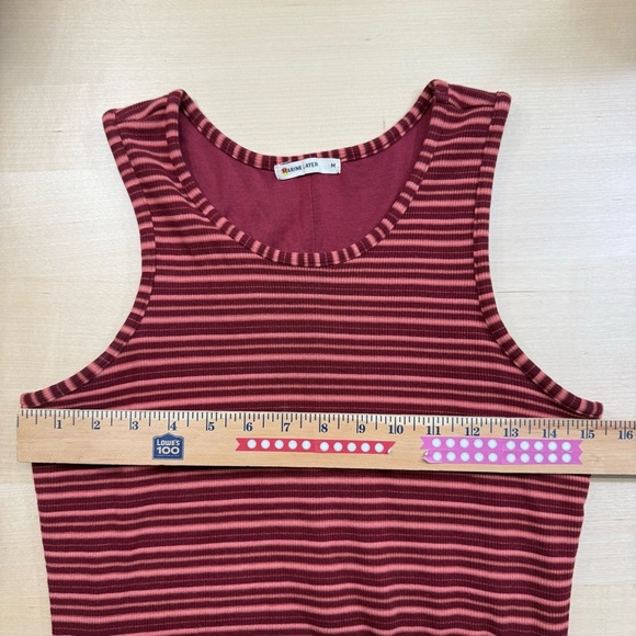 Marine Layer Medium Lexi Rib Daytime Midi Dress in Ruby Wine Multi Stripe - Picture 10 of 11